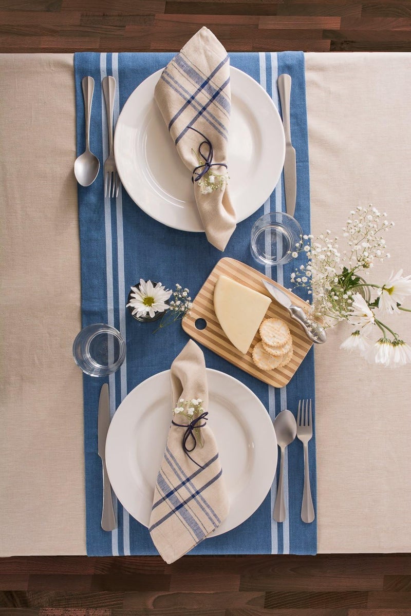 DII 100% Cotton, Machine Washable, Everyday French Stripe Kitchen Table Runner For Dinner Parties, Events, Decor 14x72" - Blue Chambray - Image 4