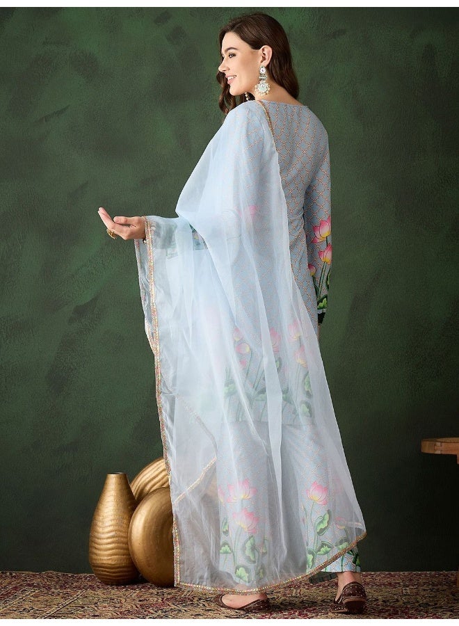 AKS Powder Blue Pichwayi print Kurta set - Image 4