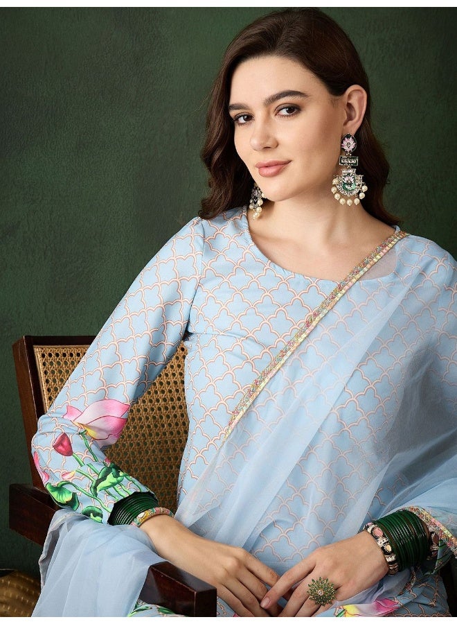 AKS Powder Blue Pichwayi print Kurta set - Image 2