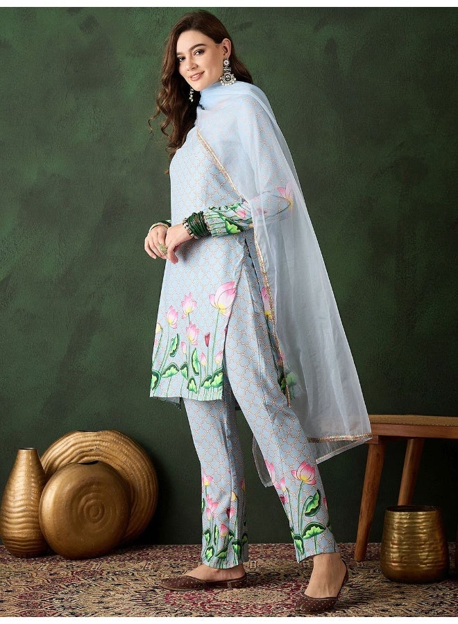 AKS Powder Blue Pichwayi print Kurta set - Image 5