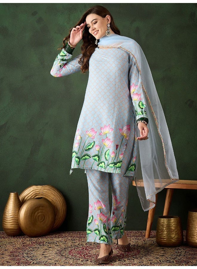 AKS Powder Blue Pichwayi print Kurta set - Image 1