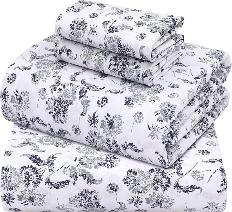 ZOYER 100% Cotton Percale Sheets Queen – Cooling Breathable Bed Sheets for Hot Sleepers, Crisp Hotel Style Bedding, Deep Pocket 16”, Lightweight Soft Durable 4 Pcs Sheet Set, Frozen Garden - Image 1