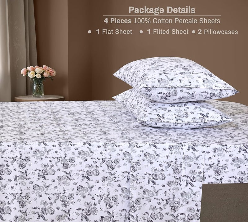 ZOYER 100% Cotton Percale Sheets Queen – Cooling Breathable Bed Sheets for Hot Sleepers, Crisp Hotel Style Bedding, Deep Pocket 16”, Lightweight Soft Durable 4 Pcs Sheet Set, Frozen Garden - Image 5