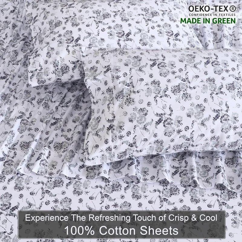 ZOYER 100% Cotton Percale Sheets Queen – Cooling Breathable Bed Sheets for Hot Sleepers, Crisp Hotel Style Bedding, Deep Pocket 16”, Lightweight Soft Durable 4 Pcs Sheet Set, Frozen Garden - Image 4