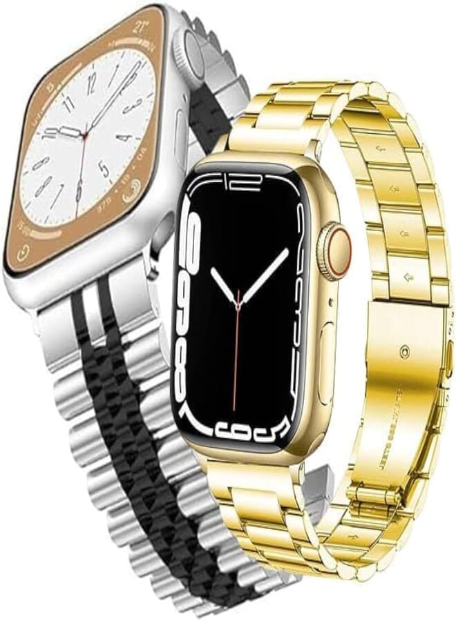 Next Store 2 Pack Stainless Steel Metal Watch Band for iWatch Bands for Men Women, Stainless Steel Metal Watch Band for iWatch Series 1/2/3/4/5/6/7/8/9/Ultra/Ultra2 42mm/44mm/45mm/49mm (7)