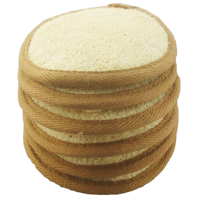 Mr.Cui'shop 6 pcs/Set 4"Ã—4" Natural Exfoliating Face Pad Loofah Sponge Facial Brush - Shower Scrubber - Body Bath Spa for Men & Women, Renewable Resource (Front 100% Loofah + Back 100% Pile Fabrics) Pack of 6 - Image 1