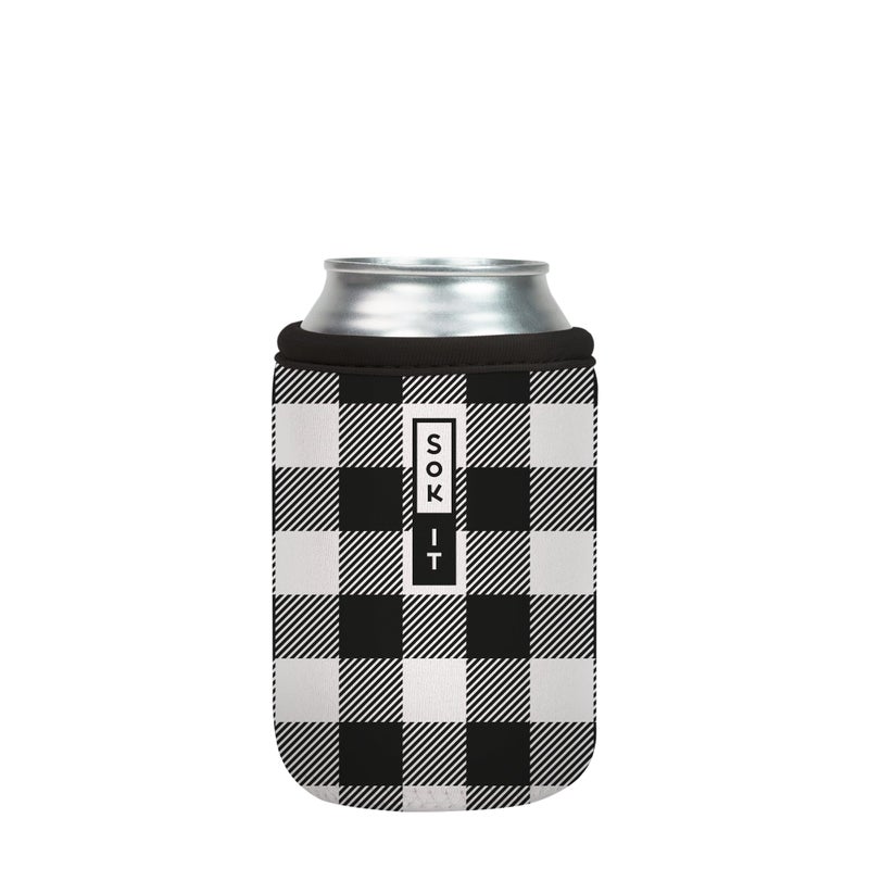 Sok It Can Sok Sleeve for Beer & Soda Insulated Neoprene Cover (B&W Buffalo Check  12oz Can Sleeve) - Image 1