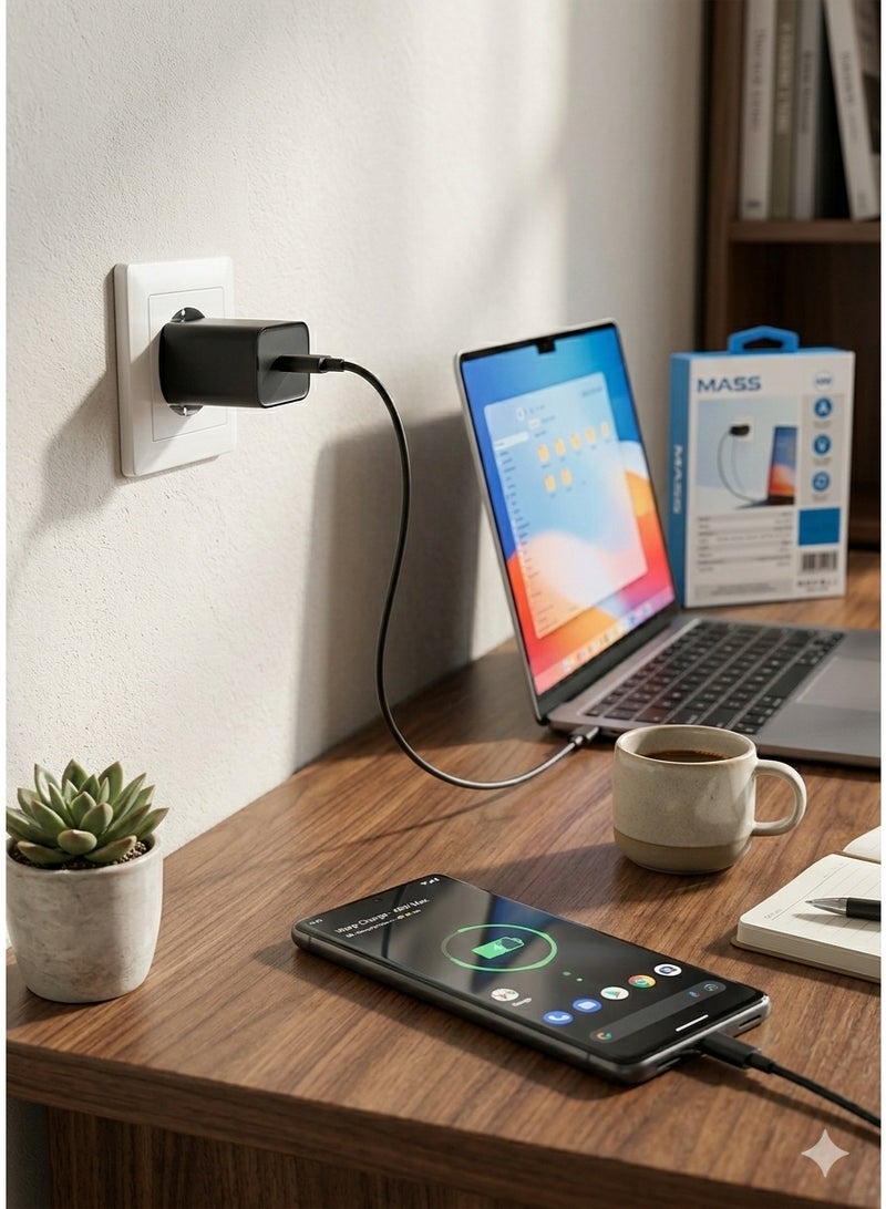 ماس شاحن حائط Mass بقوة 45 واط بتقنية الشحن السريع PD، بتصميم صغير الحجم | منفذ USB-C | شحن فائق السرعة، الموديل: MA-HC09 (أسود) - ضمان محلي لمدة عام - Image 3