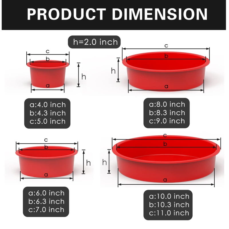 SILIVO 4-Piece Silicone Cake Pans Sets for Baking - Nonstick Silicone Round Cake Molds for Layer Cakes, Cheese Cakes and Chocolate Cakes - 3+5+7+9 inch - Image 2