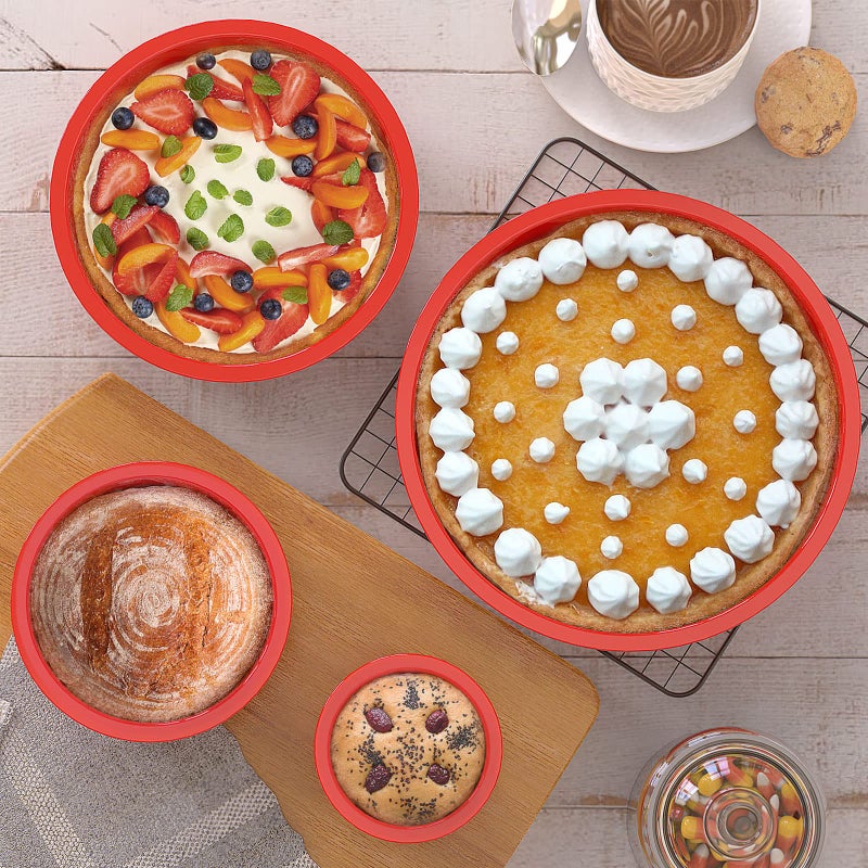 SILIVO 4-Piece Silicone Cake Pans Sets for Baking - Nonstick Silicone Round Cake Molds for Layer Cakes, Cheese Cakes and Chocolate Cakes - 3+5+7+9 inch - Image 3