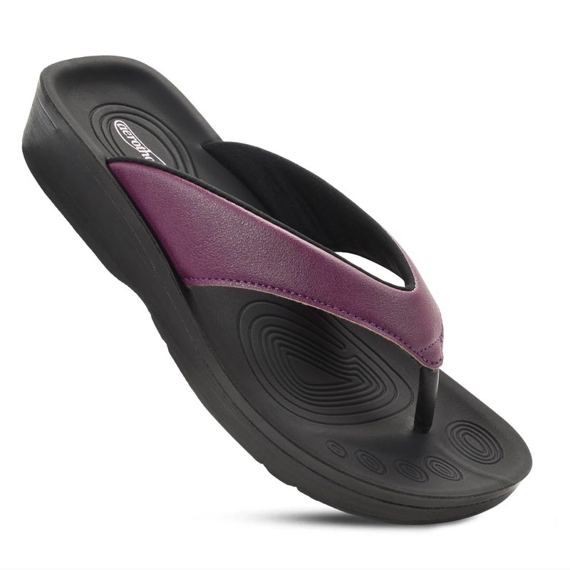 AEROTHOTIC Flip Flops for Women with Arch Support Plantar Fasciitis Orthopedic Cushioned Footbed Comfortable Non-Slip Sole with Padded Straps Dressy Casual Recovery Women Sandals (Flumen Plum, Size 7) - Image 1