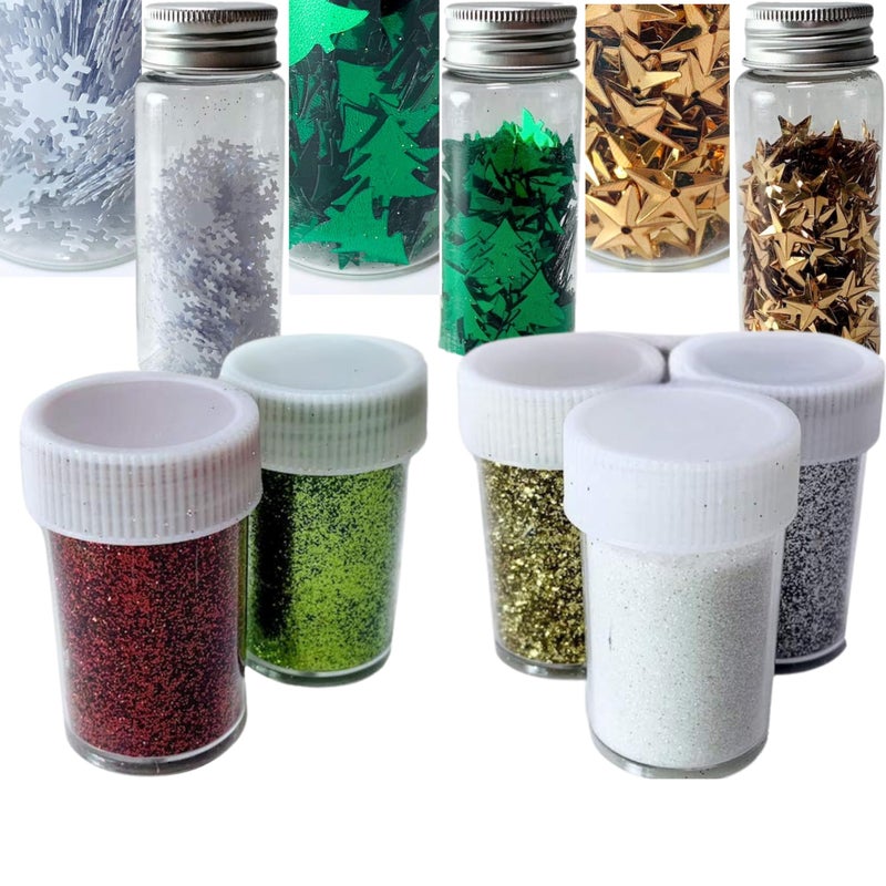 BANBERRY DESIGNS Christmas Glitter  8 Types of Xmas Confetti  Includes Stars Snowflakes Pine Trees  Holiday Party Decorations  Craft Embellishments  Weddings  Parties