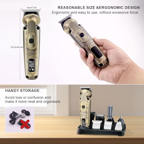 Hatteker 8 in 1 Beard and Hair Trimmer Set - Professional Electric Razor With Nose and Body Hair Trimmer - Waterproof, Adjustable Speed - Image 4