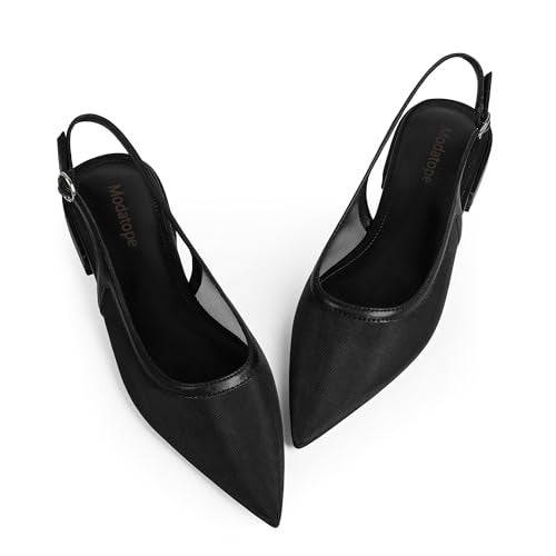 Modatope Black Mesh Ballet Flats for Women Low Heel Pointed Sandals Dress Slingback Shoes for Women Size 75 - Image 1