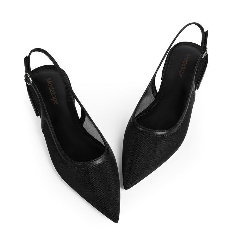 Modatope Black Mesh Ballet Flats for Women Low Heel Pointed Sandals Dress Slingback Shoes for Women Size 75 - Image 2