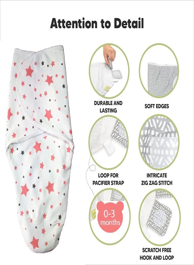 MammaChamp 100% Cotton Swaddle Wrapper Sleeping Sack Bag Wrap for Newborn Baby 0-6 Months- Adjustable/readymade1 00% Cotton (Pink Star) - Image 3
