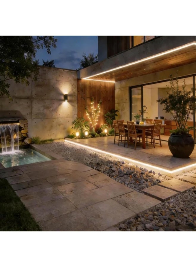 شريط إضاءة LED سيليكون مرن بطول 5 أمتار، بلون أبيض دافئ 3000 كلفن، عالي السطوع، مناسب للإضاءة الزخرفية، يعمل بجهد 220 فولت تيار متردد، مقاوم للماء بمعيار IP65، مزود بموصل كهربائي - Image 2