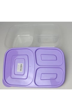 Generic Deep plastic lunch box, 3 compartments, rectangular shape, capacity (2.2 liters), for trips, schools and clubs. Light purple color.  - Image 5