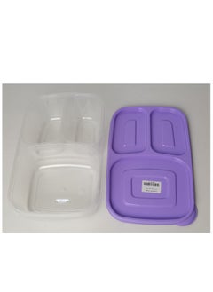 Generic Deep plastic lunch box, 3 compartments, rectangular shape, capacity (2.2 liters), for trips, schools and clubs. Light purple color.  - Image 1