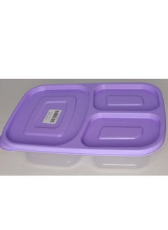 Generic Deep plastic lunch box, 3 compartments, rectangular shape, capacity (2.2 liters), for trips, schools and clubs. Light purple color.  - Image 2