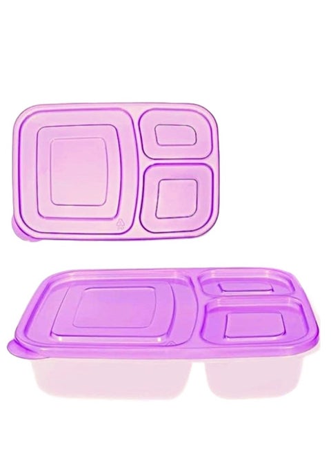 Deep plastic lunch box, 3 compartments, rectangular shape, capacity (2.2 liters), for trips, schools and clubs. Light purple color.