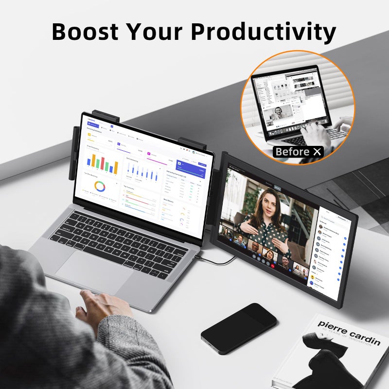 MAGICRAVEN Laptop Screen Extender, 14" 1080P Portable Monitor, Type-C HDMI Plug and Play for 13.3" - 16.1" Laptops, 270Â° Rotation Attachment Display for Windows/MacOS/Chrome Laptop Phone - Image 4