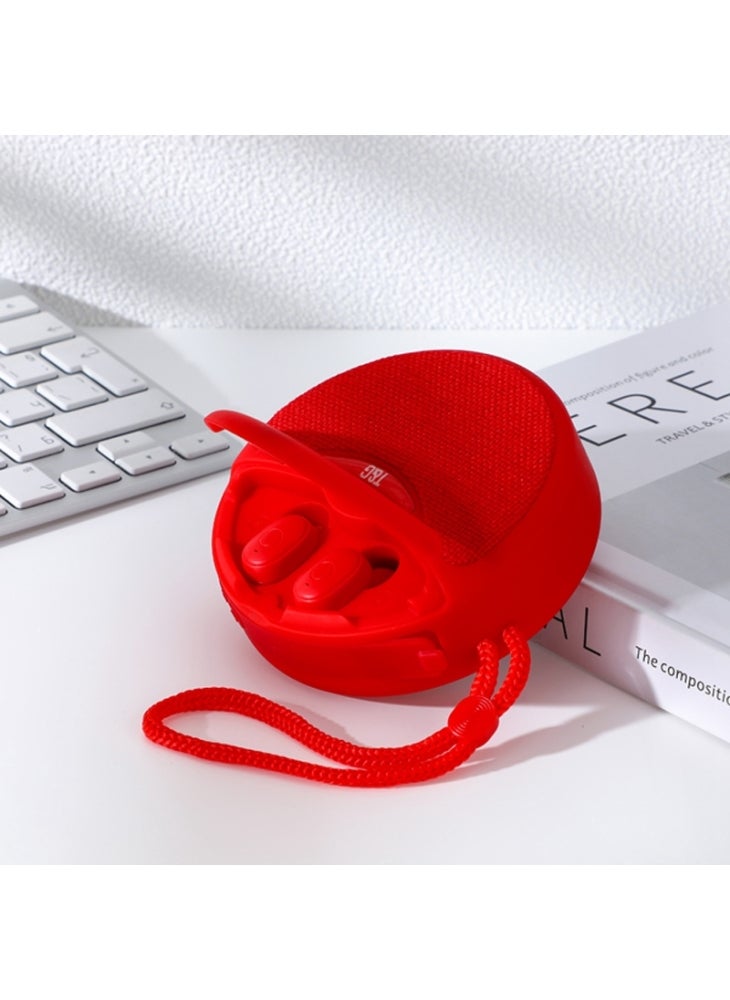 TG808 2-in-1 TWS Wireless Speaker Bluetooth-compatible Earphone Stereo Sound Subwoofer Supports Hands-free Call/TF Card Playback/FM - Red - Image 2
