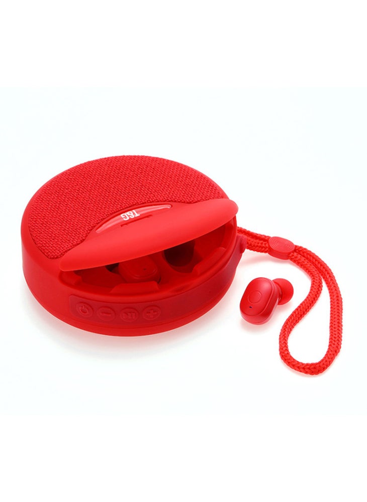 TG808 2-in-1 TWS Wireless Speaker Bluetooth-compatible Earphone Stereo Sound Subwoofer Supports Hands-free Call/TF Card Playback/FM - Red - Image 1