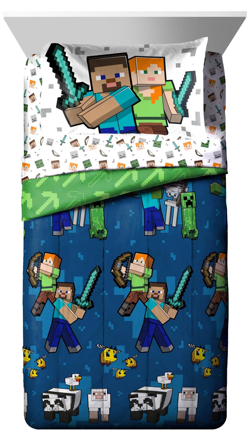 Jay Franco Minecraft Twin Comforter Set - 5 Piece Bedding Includes Sheet Set & Pillow Covers - Super Soft Kids Bedding Features Creeper & Zombie - Image 2