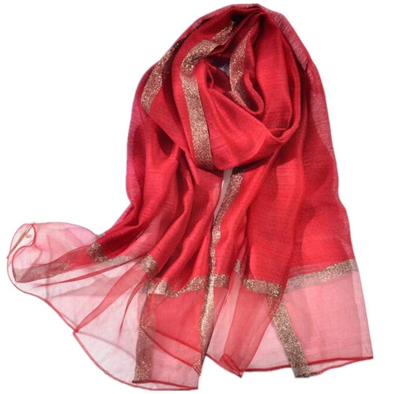 HURESON Scarves for Women Silk Scarf Lightweight Elegant Soft Shawls and Wraps for Evening Dresses Beach Gauze Blanket Shawl (Red) - Image 4