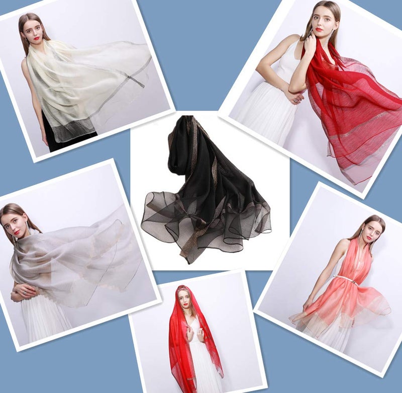 HURESON Scarves for Women Silk Scarf Lightweight Elegant Soft Shawls and Wraps for Evening Dresses Beach Gauze Blanket Shawl (Red) - Image 3