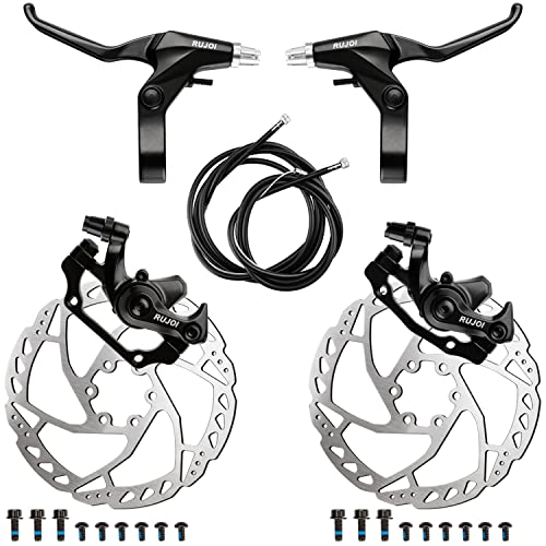 RUJOI Bike Disc Brake Kit, Aluminum Front and Rear Caliper, Full Aluminum Alloy Bicycle Brake Lever, 160mm Rotor, Mechanic Tool-Free Pad Adjuster for Road Bike, Mountain Bike - Image 1