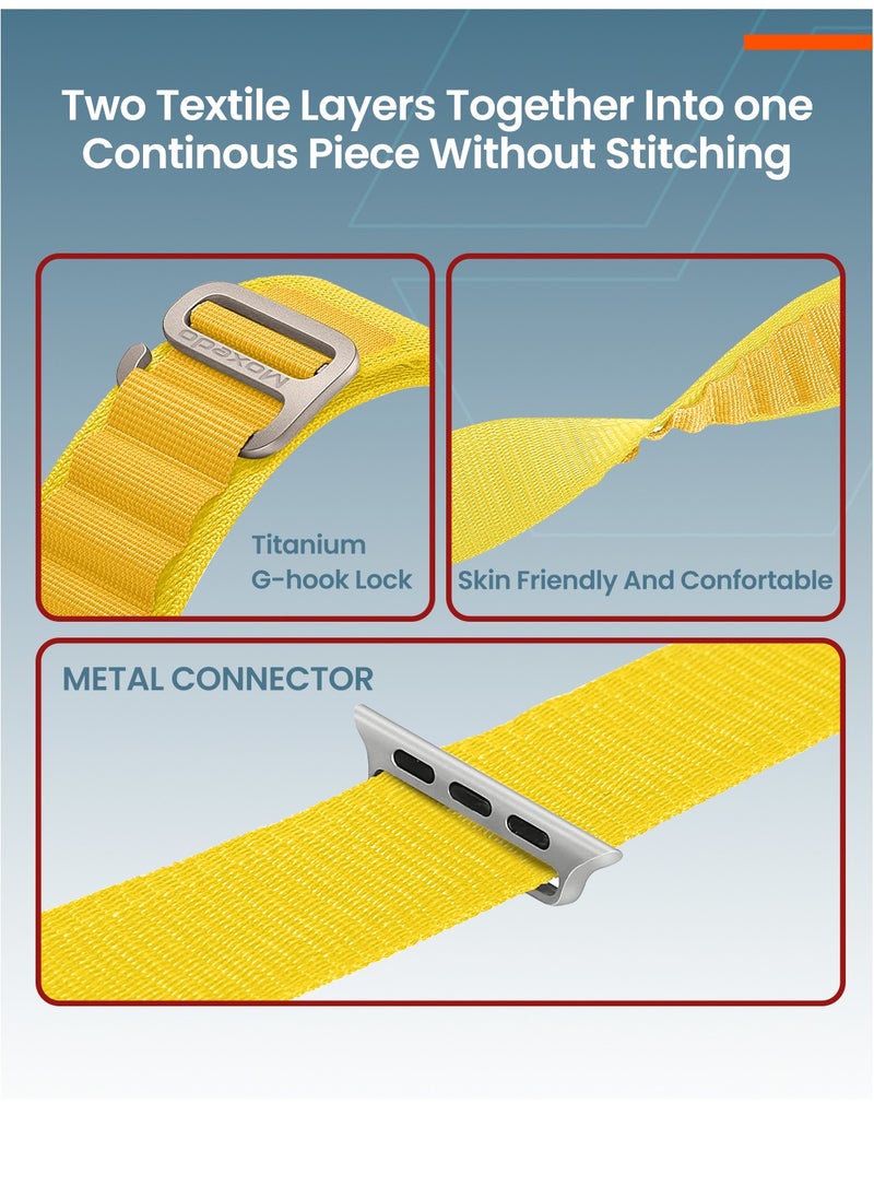 Moxedo Moxedo Alpine Loop Watch Band Adjustable Sports Nylon Woven with Titanium G-Hook Strap Compatible with Apple Watch Band Series 8,7,6,5.4,3,2,1,SE Ultra design for 44mm,45mm,49mm (Yellow)  - Image 4