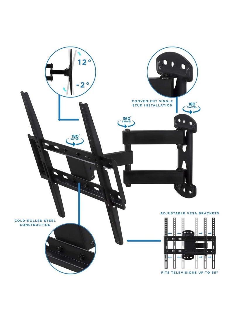 Full Motion TV Wall Mount Corner Bracket 400 x 400 Compatible Extending Arm Articulating Swivel Tilt Fits 32 37 40 42 47 50 Inch TVs 66 Capacity - Image 3