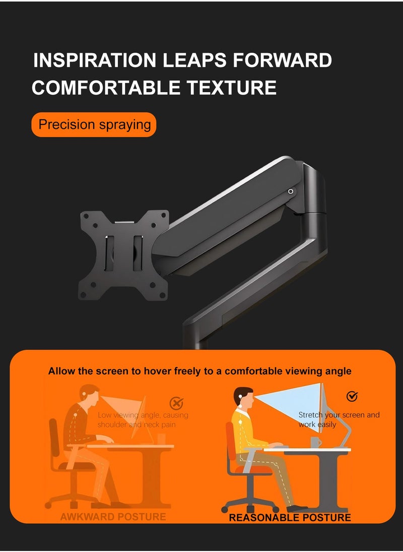 Beauenty - Single Monitor Arm - Ergonomic Monitor Stand VESA Mount, Computer Monitor Arm Gas Spring, VESA Arm Adjustable Monitor arm, Monitor Mount  2 Grommet Mounting Base for 17 to 35'' 2-10 kgs Sceens - Image 1