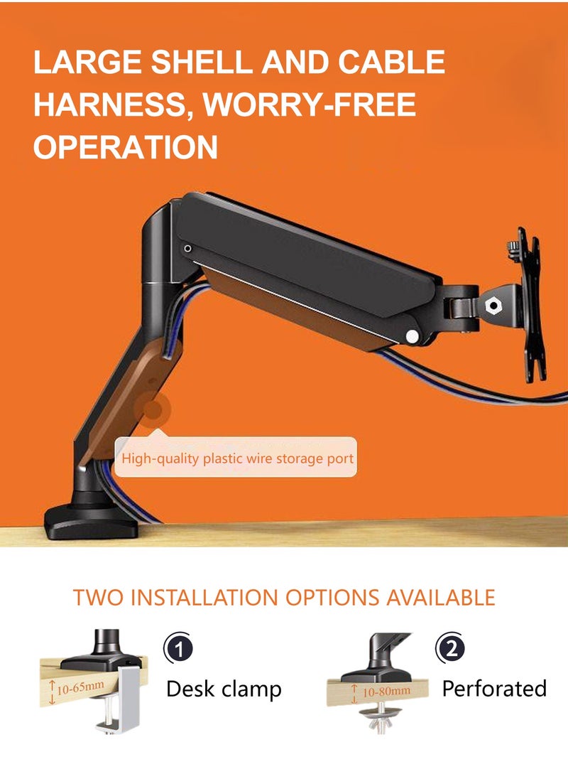Beauenty - Single Monitor Arm - Ergonomic Monitor Stand VESA Mount, Computer Monitor Arm Gas Spring, VESA Arm Adjustable Monitor arm, Monitor Mount  2 Grommet Mounting Base for 17 to 35'' 2-10 kgs Sceens - Image 1