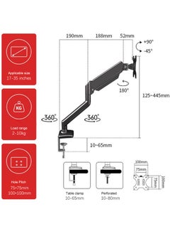 Beauenty Single Monitor Arm - Ergonomic Monitor Stand VESA Mount, Computer Monitor Arm Gas Spring, VESA Arm Adjustable Monitor arm, Monitor Mount  2 Grommet Mounting Base for 17 to 35'' 2-10 kgs Sceens  - Image 2