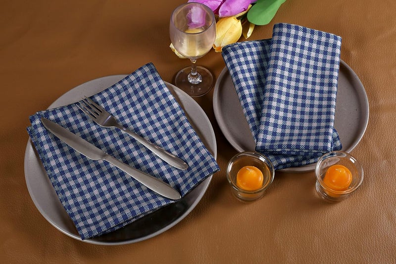 Native Fab Gingham Cloth Napkins 16x16 inches 100 Cotton Dinner Napkins with Checks Set of 12 Machine Washable Cloth Napkins Soft Breathable Absorbent Blue White - Image 2