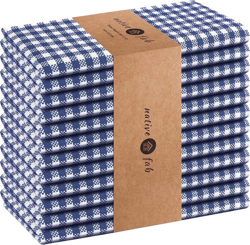 Native Fab Gingham Cloth Napkins 16x16 inches 100 Cotton Dinner Napkins with Checks Set of 12 Machine Washable Cloth Napkins Soft Breathable Absorbent Blue White - Image 1