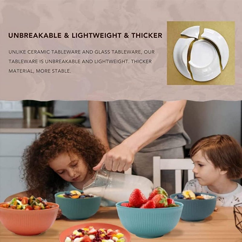 PUPOPIK Cereal Bowls Unbreakable 24 OZ Plastic Bowls Reusable Light Weight Bowl Microwave and Dishwasher Safe BPA Free Cereal Bowls heat Straw Bowl for Serving Soup and Salad - Image 4