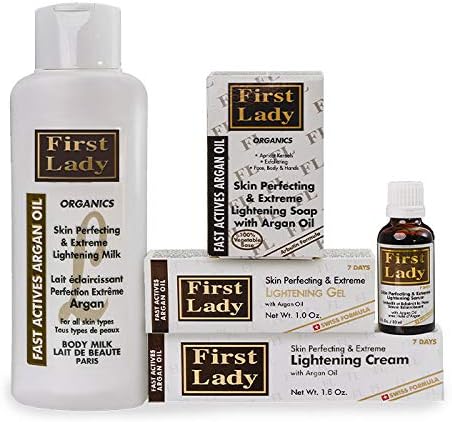 First Lady Argan Oil Skin Perfecting Extreme Brightening KIT Lotion Cream Gel Soap Serum for Hyper Pigmentation Dark Spots Radiant Glowing Tone
