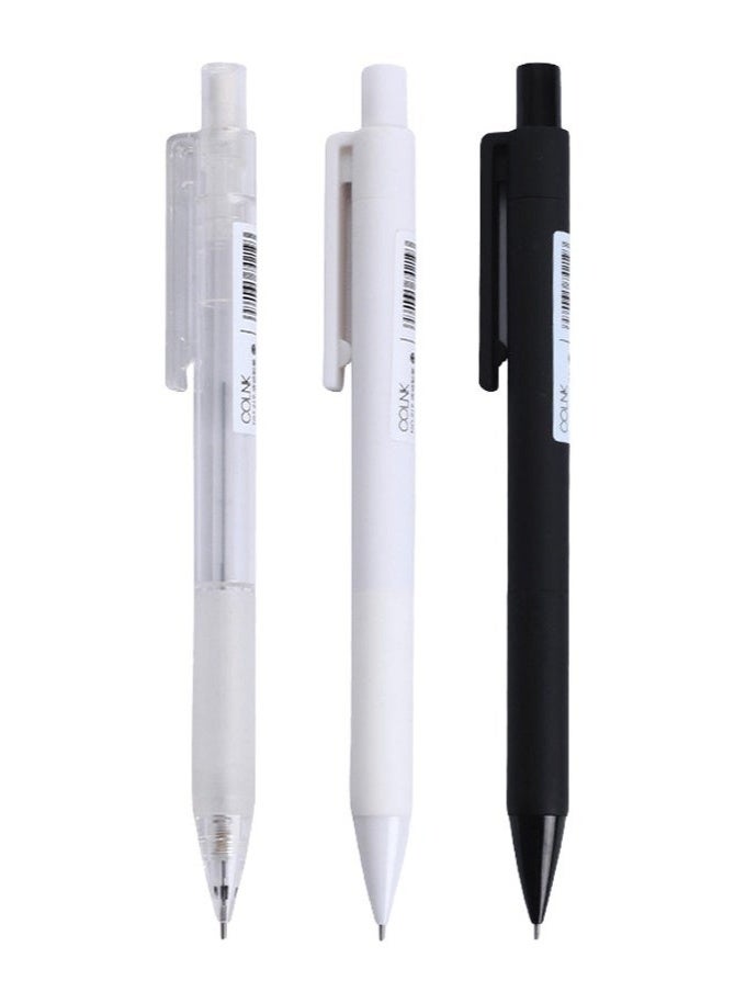 3 Pack Mechanical Pencils Fine Point 0.5mm with Eraser, Black Barrel Refillable Drafting Pencil with Soft Grip (Black/White/Clear) - Image 2