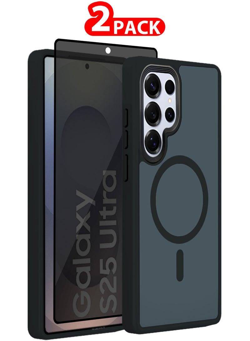 CATANES (for Samsung Galaxy S25 Ultra) 2Packs, Magnetic Slim Protective Case Wireless Charging Support with Shock Proof Privacy Screen Protector - Black - Image 1