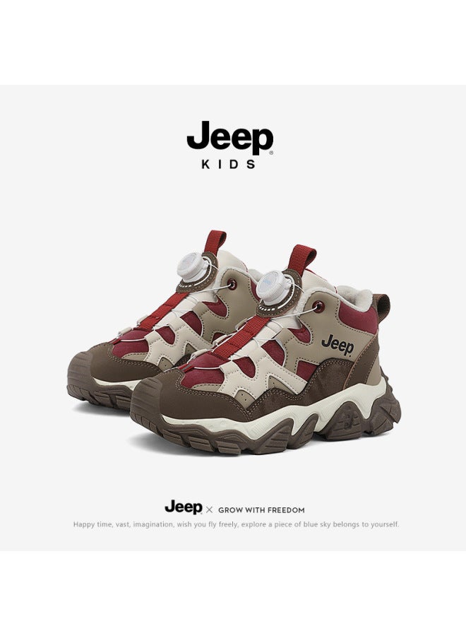 Jeep Children's Shoes Winter Leather Sneaker Two Cotton Warm Non-slip Cotton Shoes Boys Outdoor Sneaker Women's Shoes