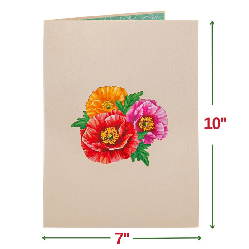 Paper Love 3D Poppy Blooms Pop Up Card with Detachable Keepsake Flower Bouquet, Gift for Birthday, Graduation, Get Well, Thank You, All Occasion or Just Because - Large 10" x 7â€ Cover - Image 2
