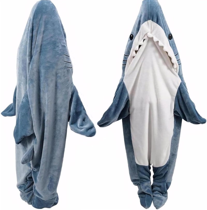 DDMY Shark Blanket Onesie for Adult, L Size Flannel Cozy Hoodie Wearable Blanket for Cosplay, Cartoon Throw Sleeping Bag Costume Blanket - Image 1