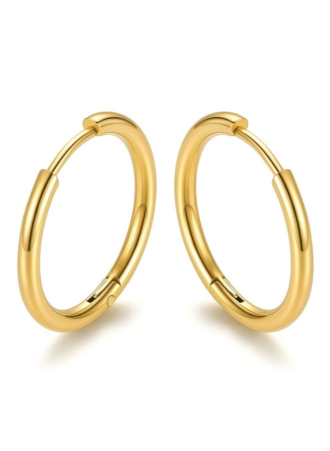 KeyStyle Small Hoop Earrings for Women,Hypoallergenic Stainless Steel Tiny Earrings,Gold Non-Tarnish Cartilage Hoop Earring for Men,Lightweight Sleeper Earrings for Gift,16mm,THK 2 mm - Image 1