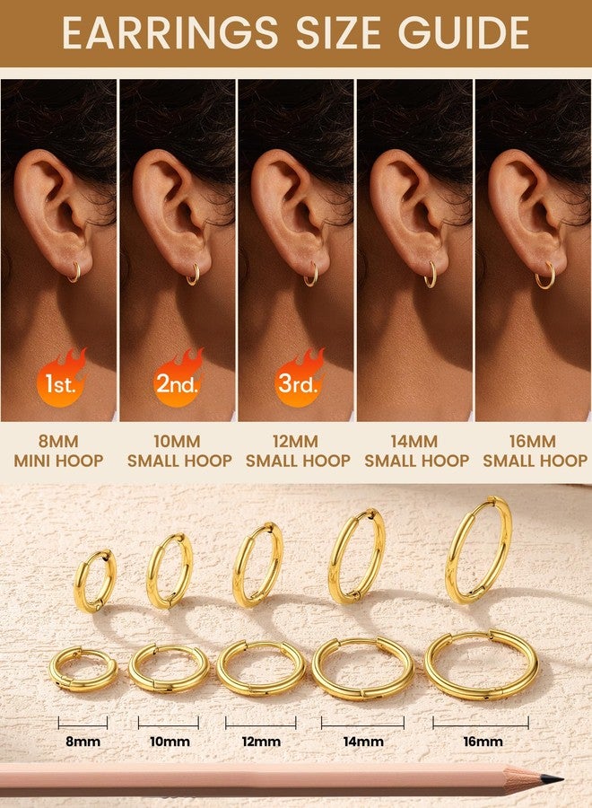 KeyStyle Small Hoop Earrings for Women,Hypoallergenic Stainless Steel Tiny Earrings,Gold Non-Tarnish Cartilage Hoop Earring for Men,Lightweight Sleeper Earrings for Gift,16mm,THK 2 mm - Image 5