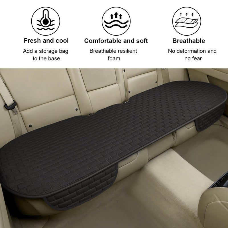 KVAEY Linen Back Car Seat Cover, Anti-Slip Long Bottom Rear Seat Cover Protector with Storage Pockets, Breathable Linen Rear Bench Seat Protector Cushion Pad for Most Vehicles (Black, Back) - Image 5