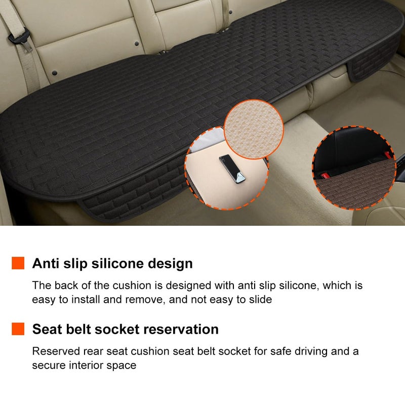 KVAEY Linen Back Car Seat Cover, Anti-Slip Long Bottom Rear Seat Cover Protector with Storage Pockets, Breathable Linen Rear Bench Seat Protector Cushion Pad for Most Vehicles (Black, Back) - Image 4